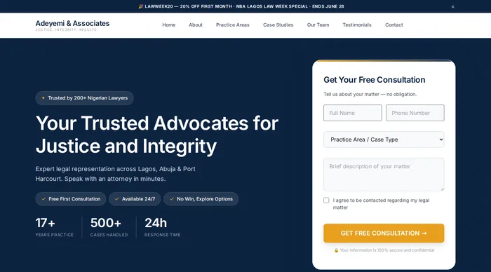Bold template — high-energy conversion-first layout for Nigerian law firms